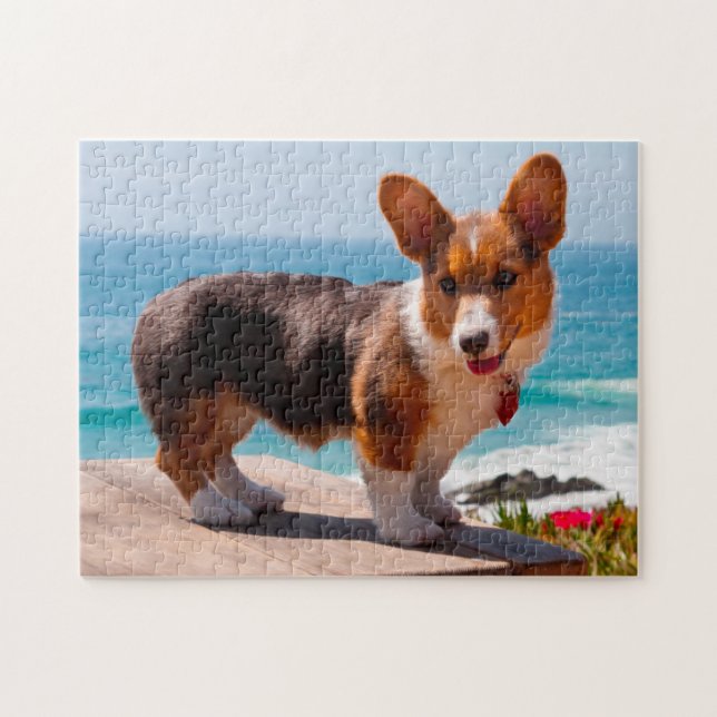 Quebra-cabeça Pembroke Welsh Corgi filhote de pé na mesa (Horizontal)