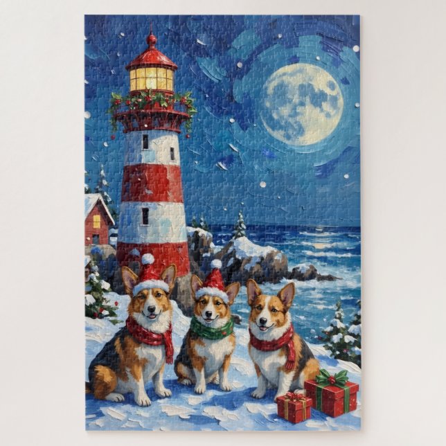 Quebra-cabeça Pembroke Welsh Corgi Natal Farol Férias (Vertical)