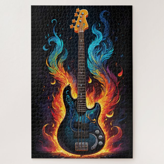 Quebra-cabeça Penas E Chamas Elétricas Bass Guitar (Vertical)