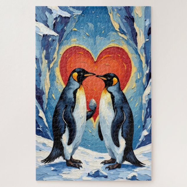 Quebra-cabeça Penguin Courtship with Valentine Ice Heart (Vertical)