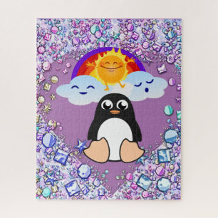 Quebra-cabeça Penguin Rainbow Hearts Happy Namorad