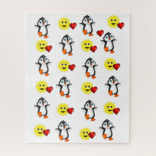Quebra-cabeça Penguin Sun Red Hearts Happy Namorad
