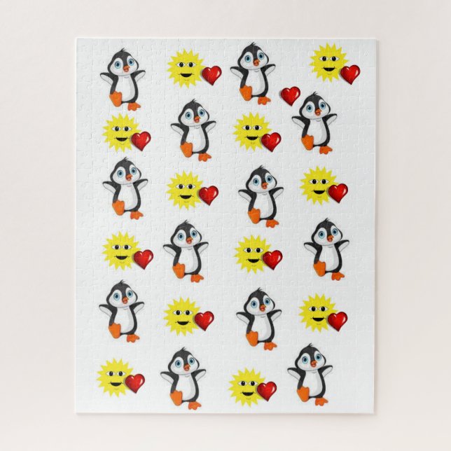 Quebra-cabeça Penguin Sun Red Hearts Happy Namorad (Vertical)