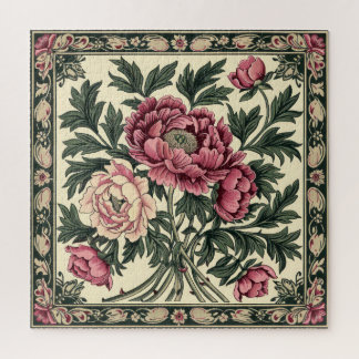 Quebra-cabeça Peônia Rosa Vintage e Verde Salgueiro de William M