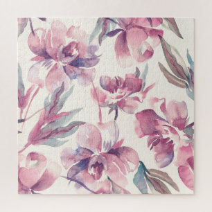 Quebra-cabeça Pêonias aquáticas: fundo floral sem costura.