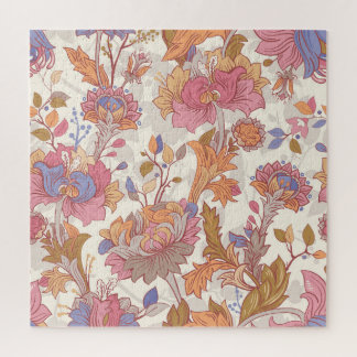 Quebra-cabeça Pêonias decorativas: padrão floral colorido.