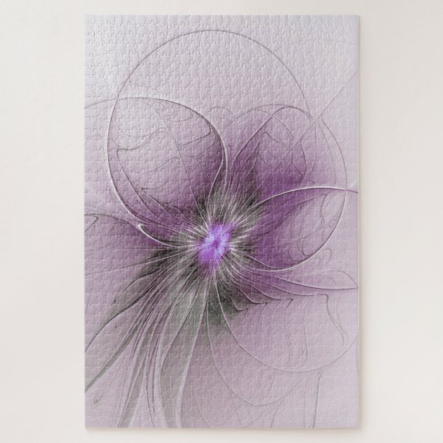 Quebra-cabeça Pequena Bela Cinza Mauve Moderna Flor de Arte Frac (Vertical)