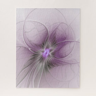 Quebra-cabeça Pequena Beleza Moderno Cinza Mauve Arte Fractal Fl