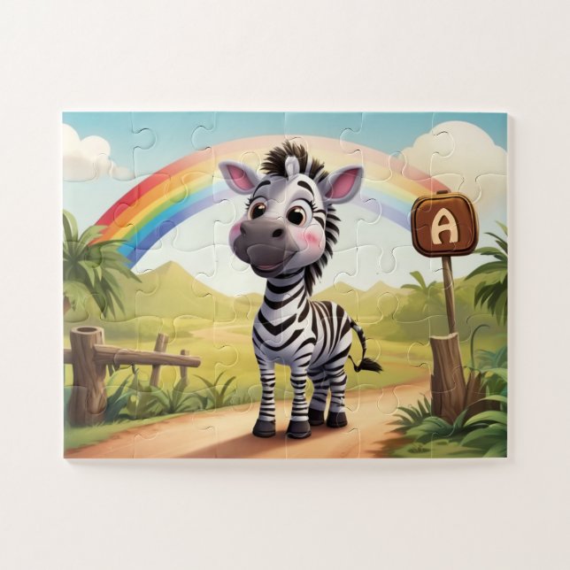 Quebra-cabeça Pequena Zebra e Arco-íris Cuta Personalizados (Horizontal)