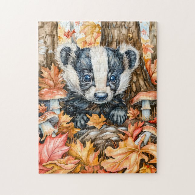 Quebra-cabeça Pequeno Badger nas Folhas do outono (Vertical)