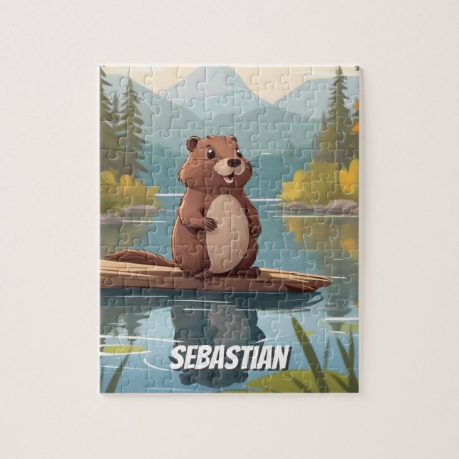 Quebra-cabeça Pequeno Beaver em Crianças Personalizadas do Lago (Vertical)