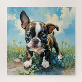Quebra-cabeça Pequeno cachorro de Boston Terrier, de muitos tama