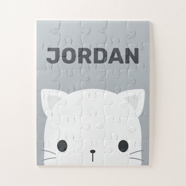 Quebra-cabeça Pequeno Gato Bonito com Nome Personalizado (Vertical)