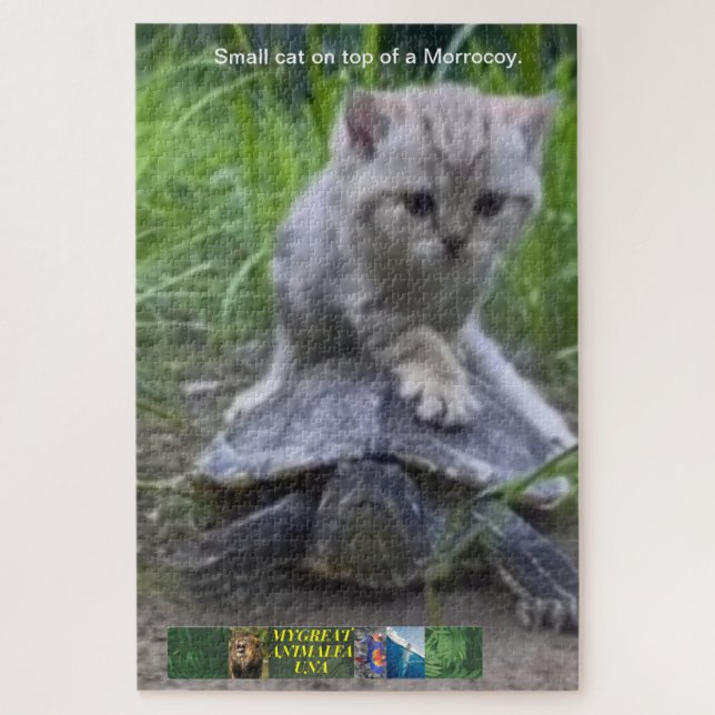 Quebra-cabeça pequeno gato em cima de um Morrocoy. (Vertical)