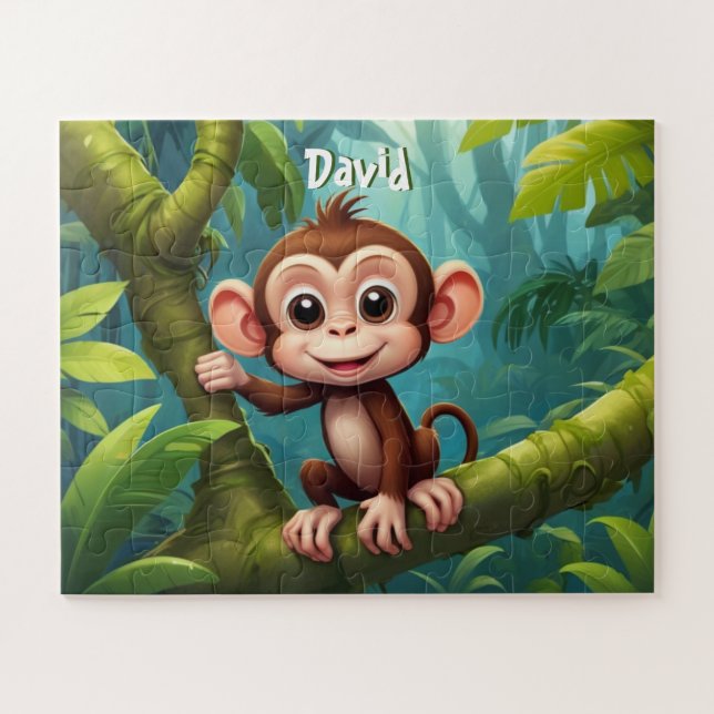 Quebra-cabeça Pequeno Macaco Bonito na Selva Personalizado (Horizontal)