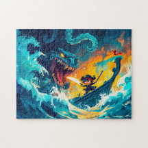 Pequeno Pirata Batendo um Monstro do Mar no Alto S