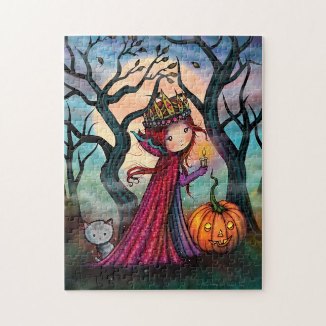 Quebra-cabeça Pequeno Vampiro com Arte de Halloween de Gato (Vertical)