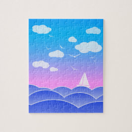 Quebra-cabeça Pequeno veleiro, mar azul, oceano marinho, criança