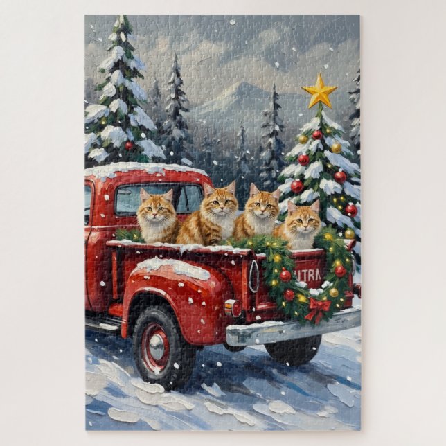 Quebra-cabeça Persian Cat Christmas Red Truck Holiday (Vertical)