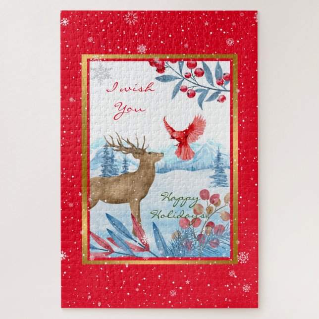 Quebra-cabeça Personalização de Cardeal e Veado (Vertical)