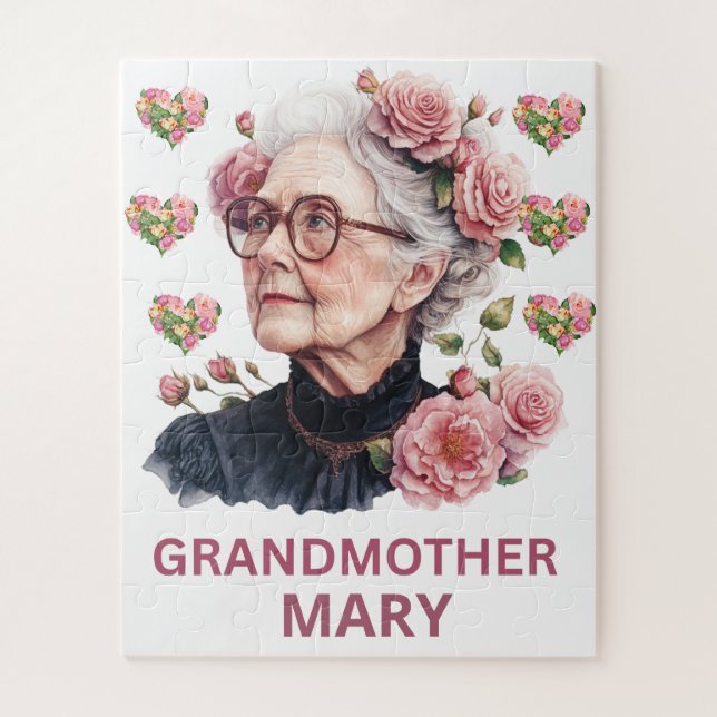 Quebra-cabeça Personalizado Avó Mary Floral Aquarela Jigsaw P (Vertical)