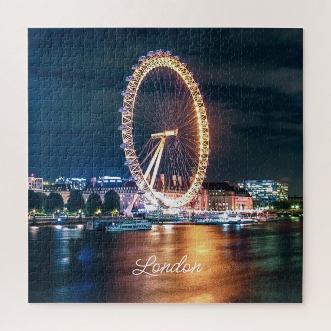 Quebra-cabeça Personalizado Blue Dourado Cityscape Night Viagem  (Vertical)