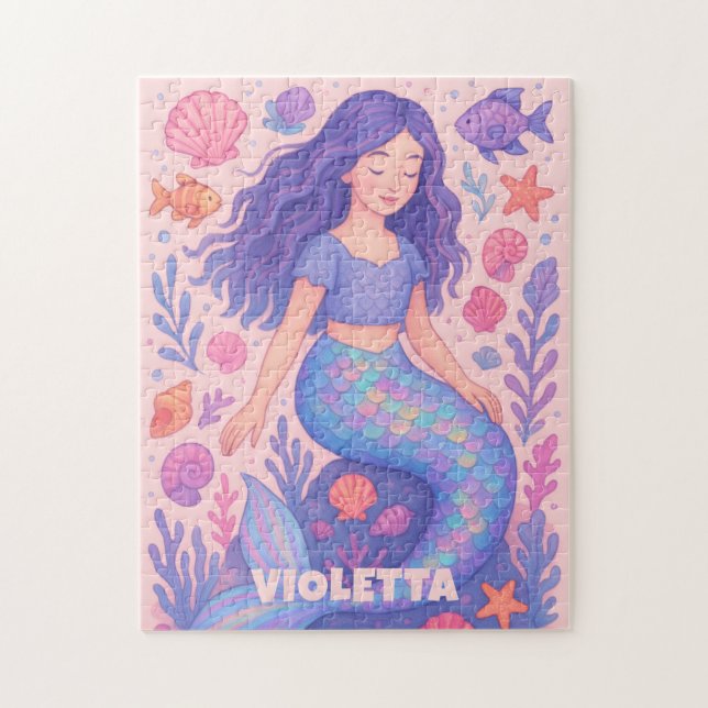 Quebra-cabeça Personalizado da Sereia com Nome & C (Vertical)