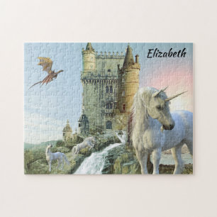 Quebra-cabeça Personalizado Fantasy Unicorn Castle Dragon