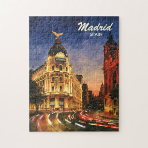 Quebra-cabeça Personalizado Madrid Espanha Noite Paisagem Urbana