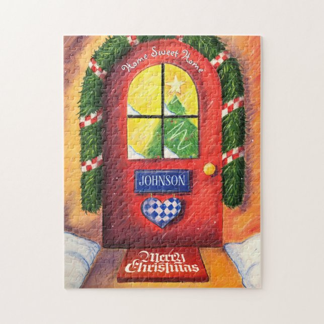 Quebra-cabeça Personalizar a porta frontal do Natal Red Merry (Vertical)
