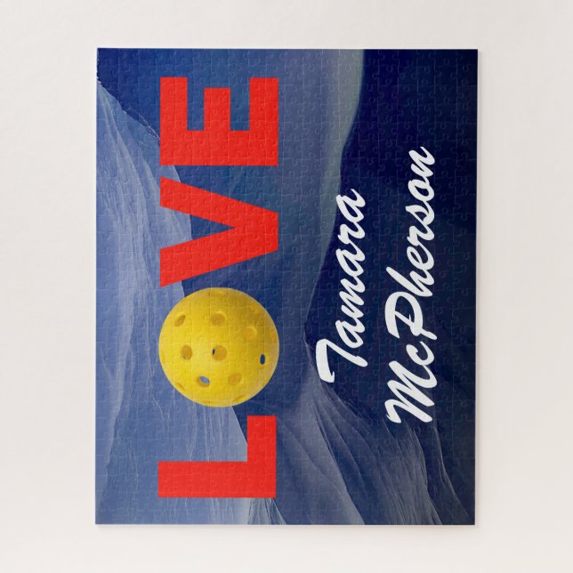 Quebra-cabeça Personalizar o Pickleball com o Fundo Azul do Nome (Vertical)