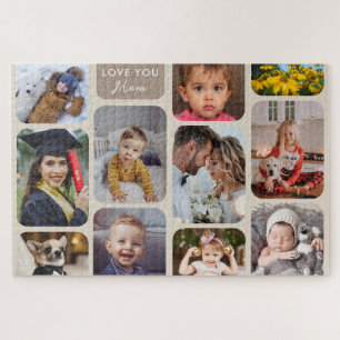 Quebra-cabeça Personalize 11 Fotos Que Taupe Modern Te Ama Mãe