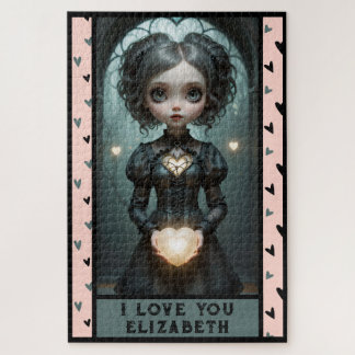 Quebra-cabeça Personalize, eu te amo, garota de corações fofinho