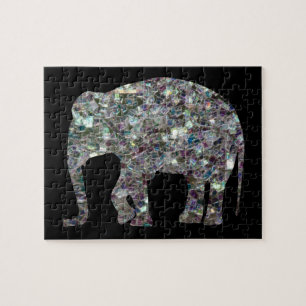 Quebra-cabeça Personalize o elefante de prata colorido Sparkly