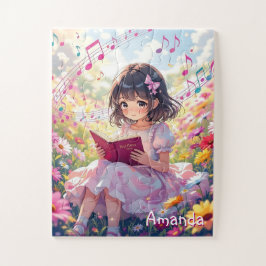 Quebra-cabeça Personalized Cute Anime Girl Reading a Book
