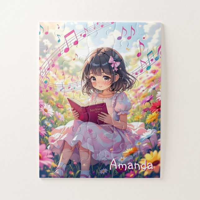 Quebra-cabeça Personalized Cute Anime Girl Reading a Book (Vertical)
