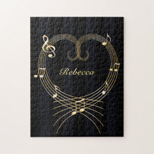 Quebra-cabeça Personalized Golden Heart Musical Notes