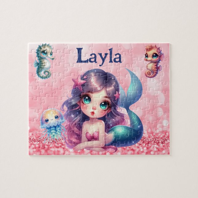 Quebra-cabeça Personalized Mermaid Child Name Puzzle  (Horizontal)