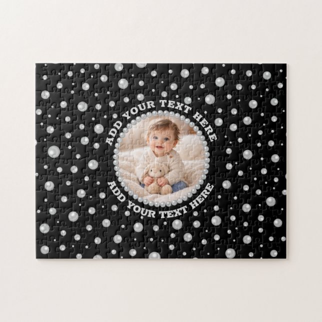 Quebra-cabeça Personalized Photo with Pearls Circle on Black (Horizontal)