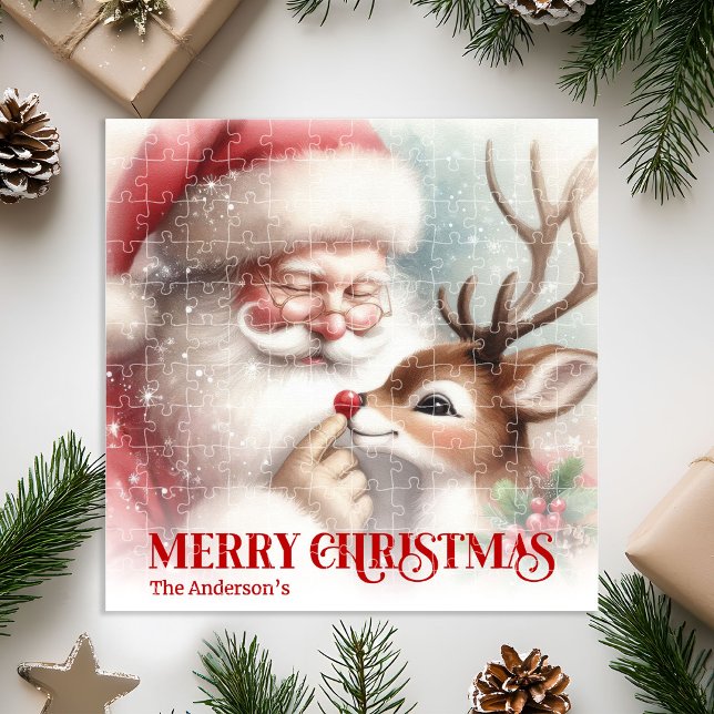 Quebra-cabeça Personalized Santa and Rudolph Kids Christmas Gift (Personalized Santa and Rudolph Kids Christmas Puzzle)