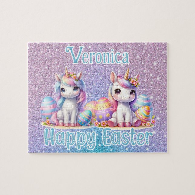 Quebra-cabeça Personalized Unicorn Happy Easter (Horizontal)