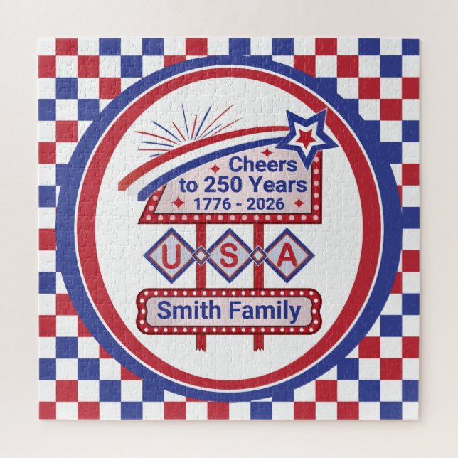 Quebra-cabeça Personalized USA 250–Patriotic Retro Marquee (Vertical)