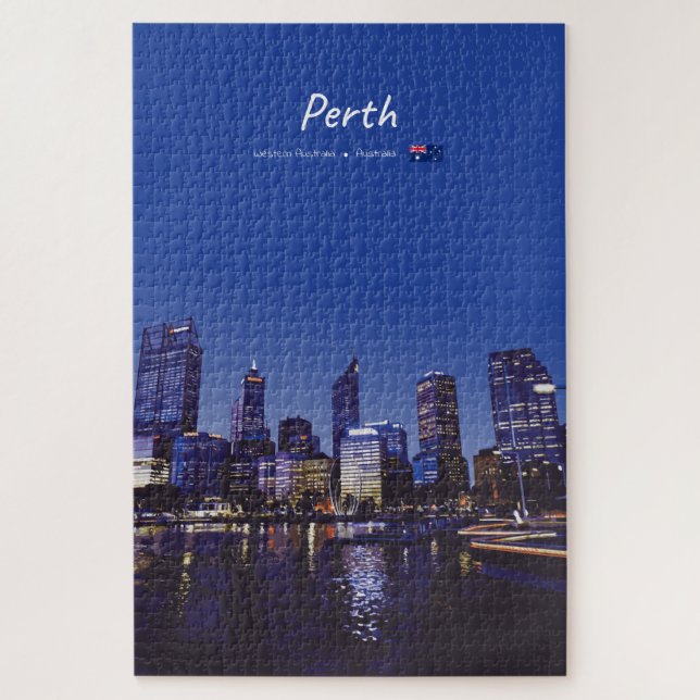 Quebra-cabeça Perth, Austrália - Silhueta da Cidade à Noite (Vertical)