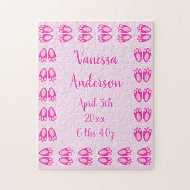 Quebra-cabeça Pés de Coelhinha Bebê Rosa Fofa Páscoa Personaliza (Vertical)