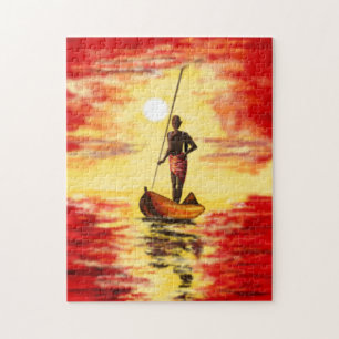 Quebra-cabeça Pescador Do Barco Ao Sol - Arte -