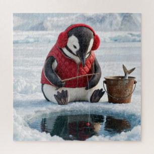 Quebra-cabeça Pescaria no Gelo de Pinguim em uma Geleira Ártica