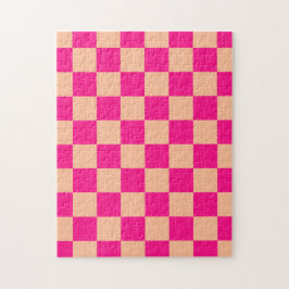 Quebra-cabeça Pêssego rosa-quente dos quadrados verificados retr