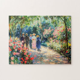 Quebra-cabeça Pessoas caminhando pelo jardim de rosas