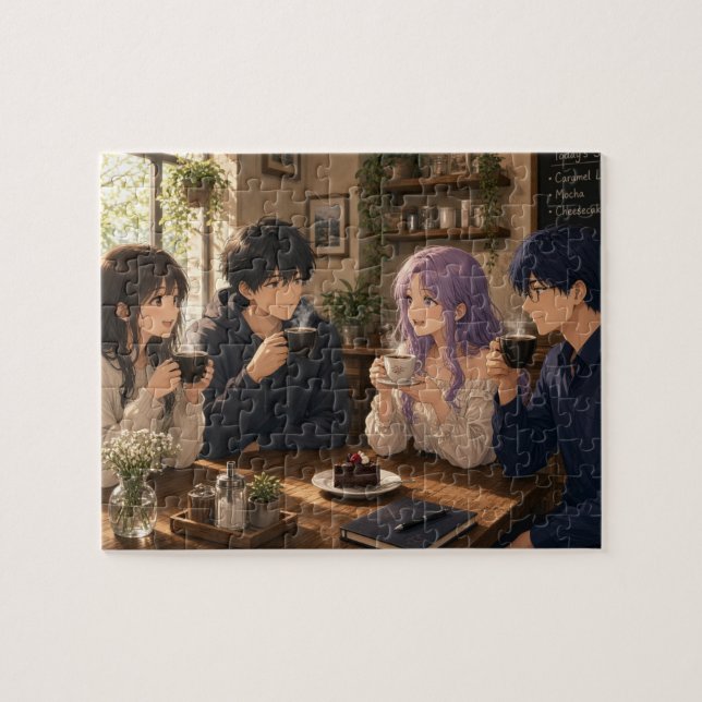 Quebra-cabeça Pessoas de anime tomando café (Horizontal)