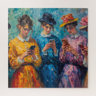 Quebra-cabeça pessoas do século 19 usando smartphones